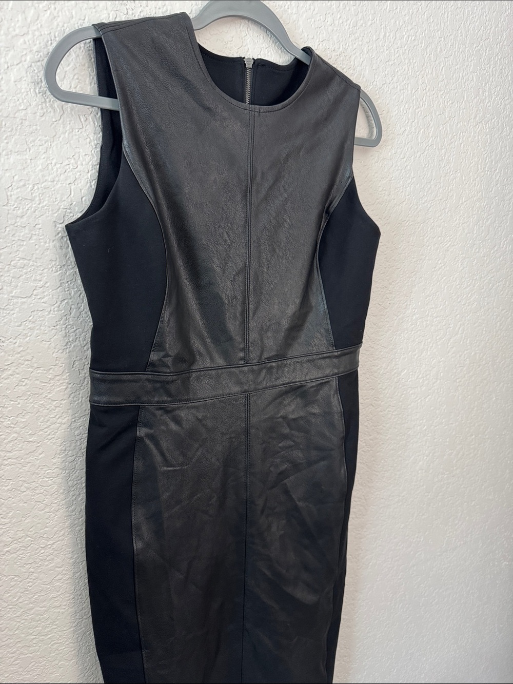 Spanx Leather-Like Combo Sheath Dress Medium Black Mixed Media - Picture 3 of 7